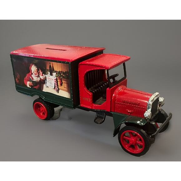 VTG 1993 Coca-Cola Santa Claus Die Cast Metal Bank Old Christmas Truck Red -Nice - Picture 5 of 10